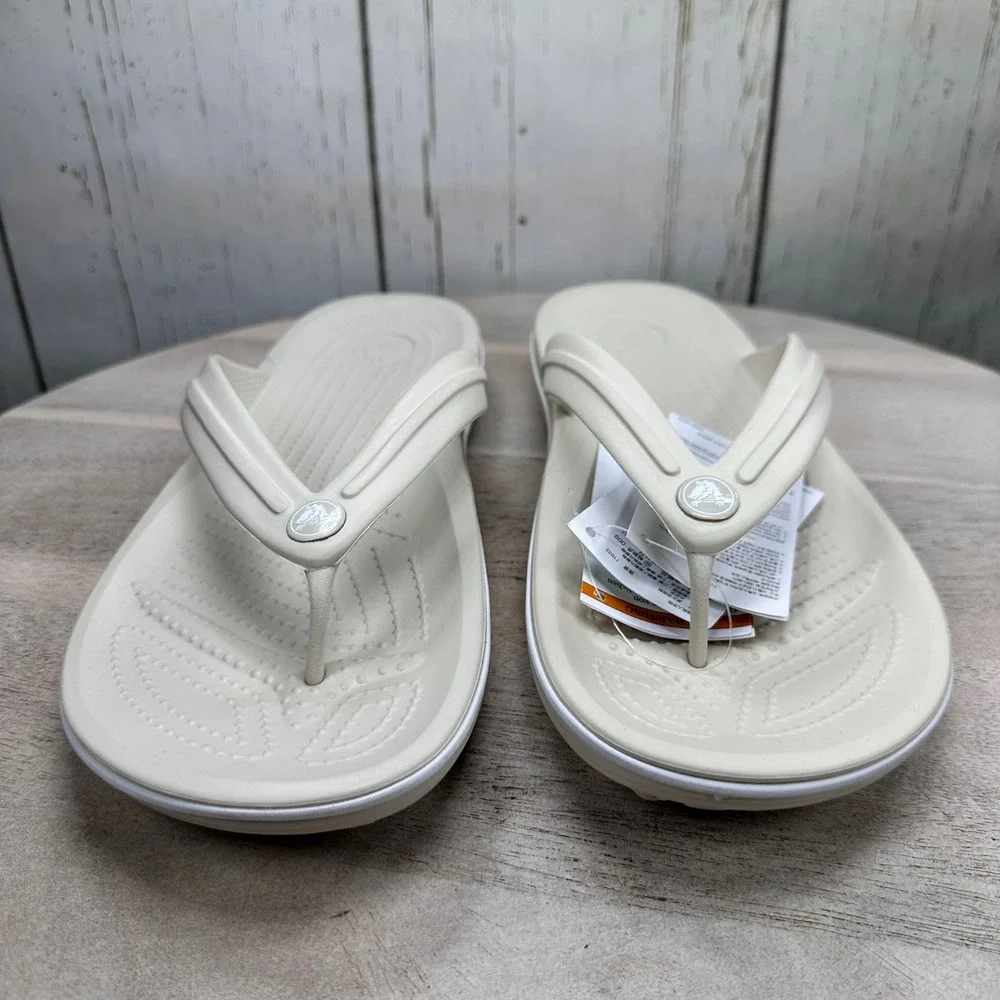Crocs Crocband Flip Stucco White Unisex Mens 10 Womens 12 Sandals 11033-171 NEW